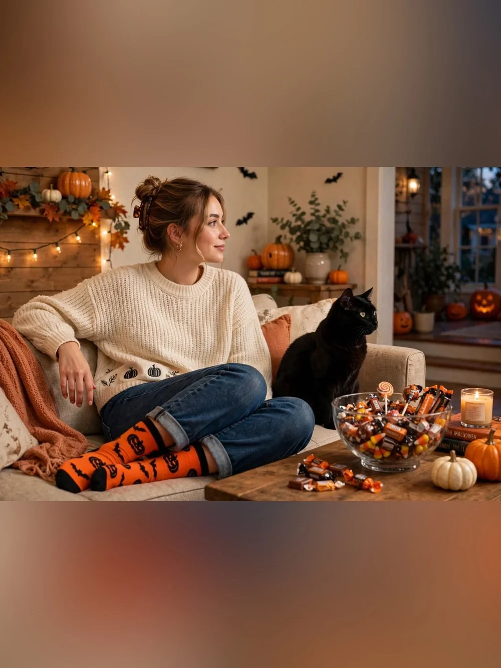 Veachog Halloween Socks - Women & Men Pumpkin and Bat Spooky holiday theme socks
